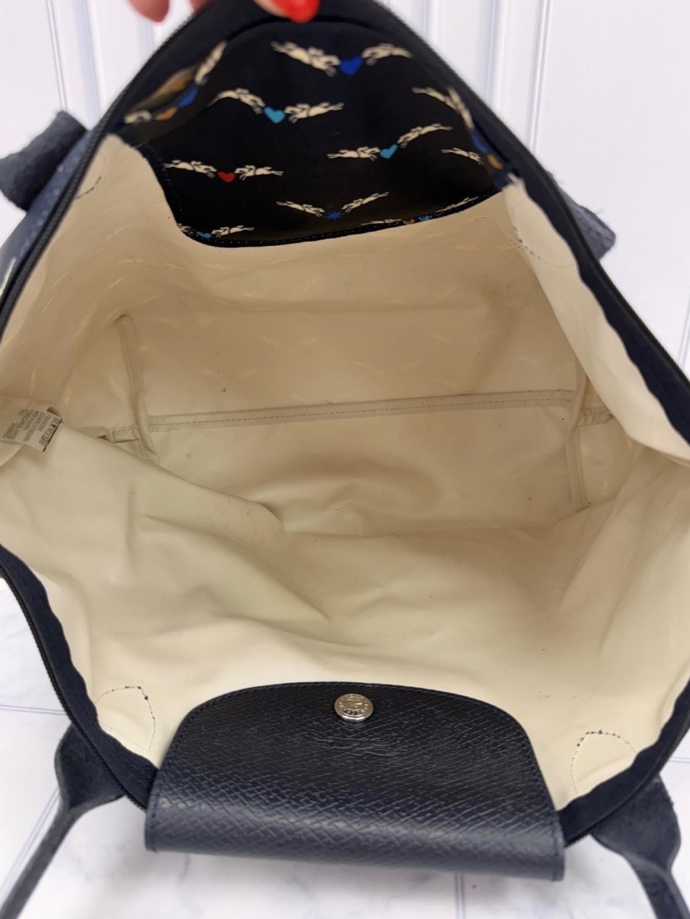 Longchamp Le Pliage Chevaux Ailes Navy Horse Print Shoulder Tote - Picture 2 of 7